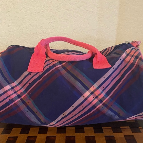 Vintage Tommy Hilfiger 13”x10”Plaid Academia Duffle Crossbody Bag Pink Blue - Picture 10 of 16